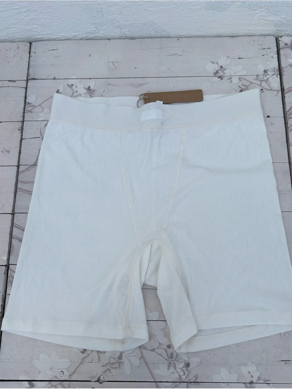 SKIMS Cream Ribbed Triangle Bralette & High-Waist Ribbed boxers